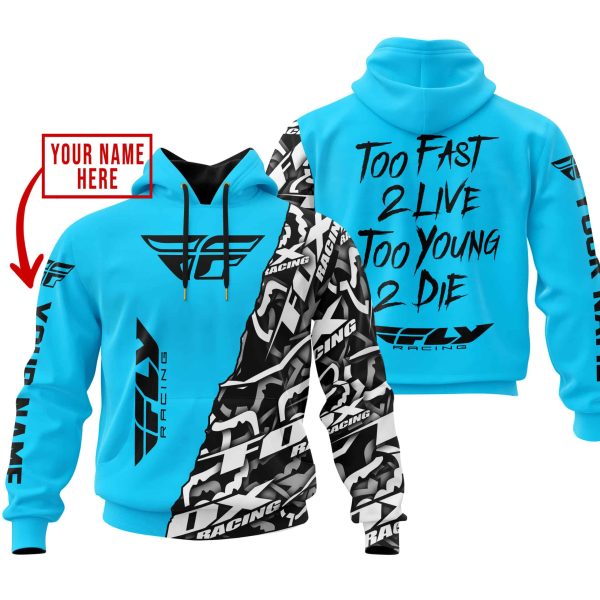 TOO FAST TO LIVE TOO YOUNG TO DIE - LIMITED EDITION - CUSTOM NAME - FLY RACING - SKY BLUE