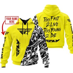 TOO FAST TO LIVE TOO YOUNG TO DIE - LIMITED EDITION - CUSTOM NAME - FLY RACING - YELLOW