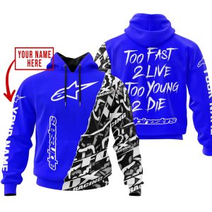 TOO FAST TO LIVE TOO YOUNG TO DIE - LIMITED EDITION - CUSTOM NAME - ALPINESTARS - BLUE