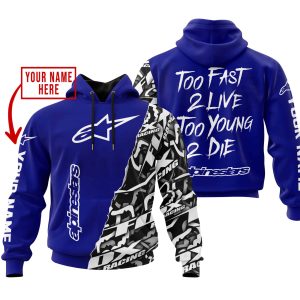 TOO FAST TO LIVE TOO YOUNG TO DIE - LIMITED EDITION - CUSTOM NAME - ALPINESTARS - NAVY