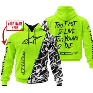 TOO FAST TO LIVE TOO YOUNG TO DIE - LIMITED EDITION - CUSTOM NAME - ALPINESTARS - NEON
