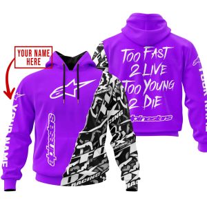 TOO FAST TO LIVE TOO YOUNG TO DIE - LIMITED EDITION - CUSTOM NAME - ALPINESTARS - PURPLE