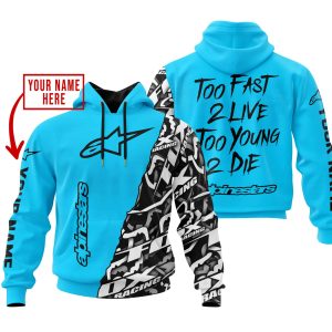 TOO FAST TO LIVE TOO YOUNG TO DIE - LIMITED EDITION - CUSTOM NAME - ALPINESTARS - SKY BLUE