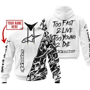 TOO FAST TO LIVE TOO YOUNG TO DIE - LIMITED EDITION - CUSTOM NAME - ALPINESTARS - WHITE