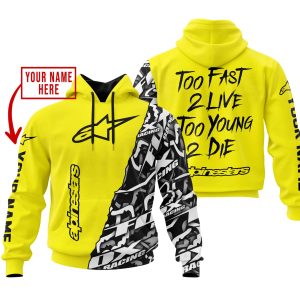 TOO FAST TO LIVE TOO YOUNG TO DIE - LIMITED EDITION - CUSTOM NAME - ALPINESTARS - YELLOW