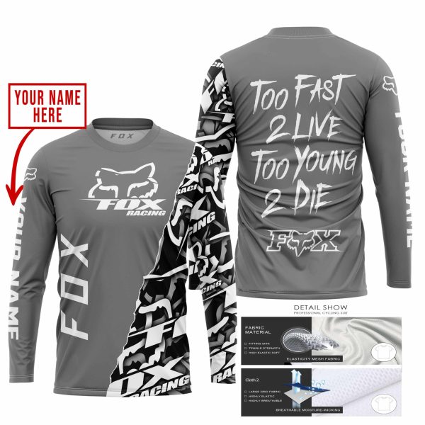 TOO FAST TO LIVE TOO YOUNG TO DIE - LIMITED EDITION - CUSTOM NAME - FOX RACING - GREY - Image 2