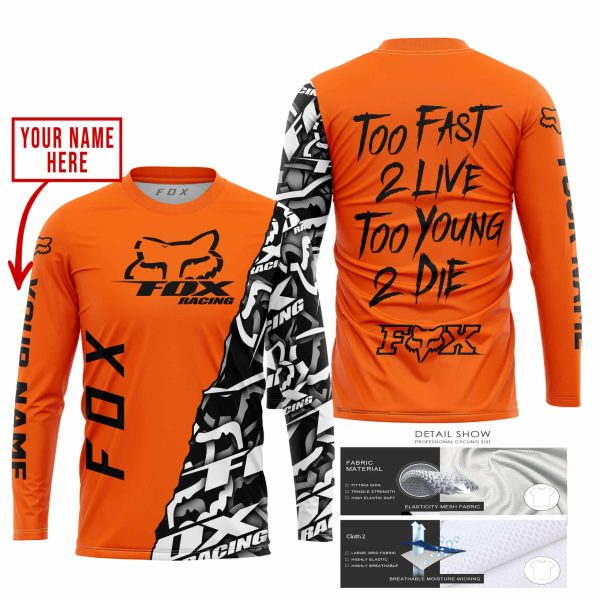 TOO FAST TO LIVE TOO YOUNG TO DIE - LIMITED EDITION - CUSTOM NAME - FOX RACING - ORANGE - Image 2