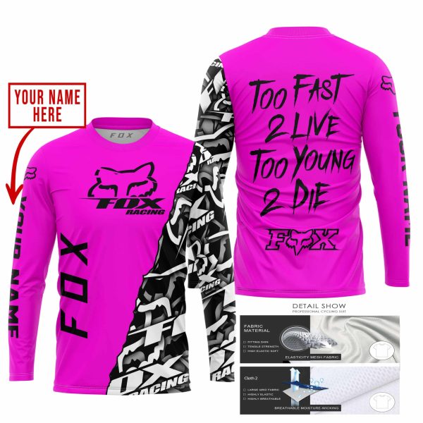 TOO FAST TO LIVE TOO YOUNG TO DIE - LIMITED EDITION - CUSTOM NAME - FOX RACING - PINK - Image 4