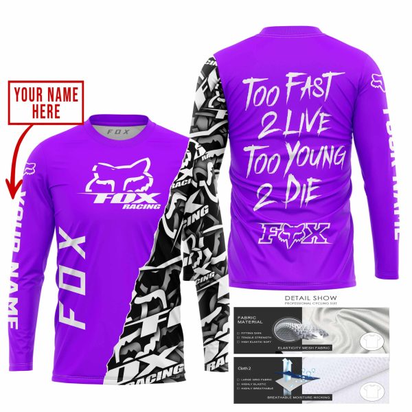 TOO FAST TO LIVE TOO YOUNG TO DIE - LIMITED EDITION - CUSTOM NAME - FOX RACING - PURPLE - Image 2