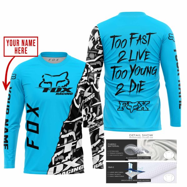 TOO FAST TO LIVE TOO YOUNG TO DIE - LIMITED EDITION - CUSTOM NAME - FOX RACING - SKY BLUE - Image 2