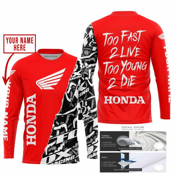 TOO FAST TO LIVE TOO YOUNG TO DIE - LIMITED EDITION - CUSTOM NAME - HONDA - RED - Image 2