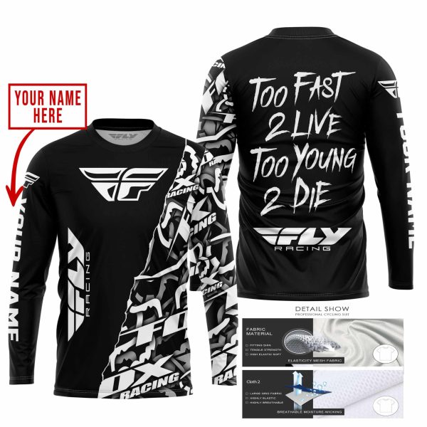 TOO FAST TO LIVE TOO YOUNG TO DIE - LIMITED EDITION - CUSTOM NAME - FLY RACING - BLACK - Image 2