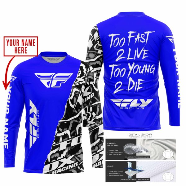 TOO FAST TO LIVE TOO YOUNG TO DIE - LIMITED EDITION - CUSTOM NAME - FLY RACING - BLUE - Image 2