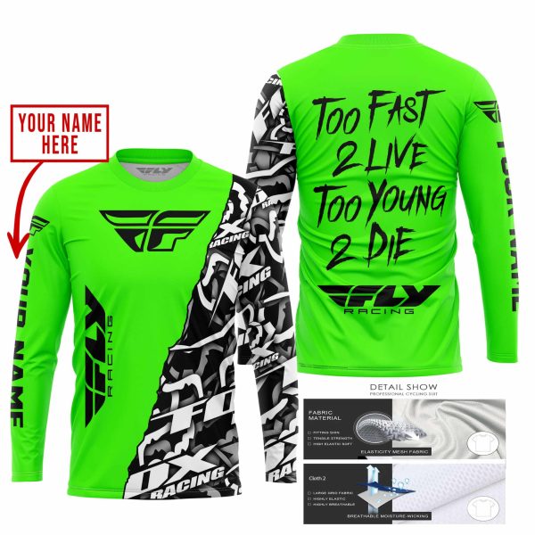 TOO FAST TO LIVE TOO YOUNG TO DIE - LIMITED EDITION - CUSTOM NAME - FLY RACING - GREEN - Image 2