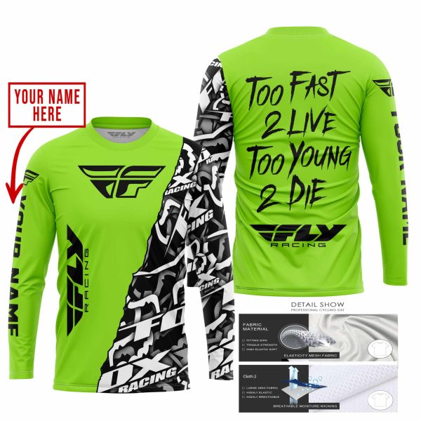 TOO FAST TO LIVE TOO YOUNG TO DIE - LIMITED EDITION - CUSTOM NAME - FLY RACING - GREEN 1 - Image 2