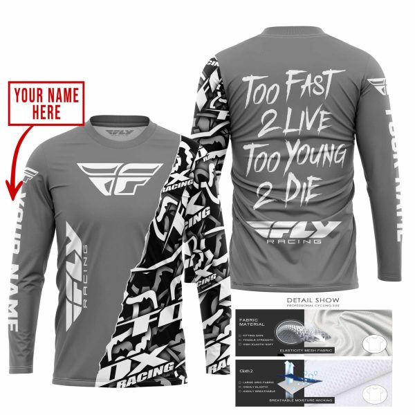 TOO FAST TO LIVE TOO YOUNG TO DIE - LIMITED EDITION - CUSTOM NAME - FLY RACING - GREY - Image 2