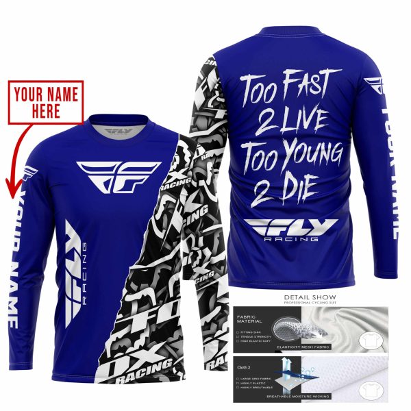 TOO FAST TO LIVE TOO YOUNG TO DIE - LIMITED EDITION - CUSTOM NAME - FLY RACING - NAVY - Image 2