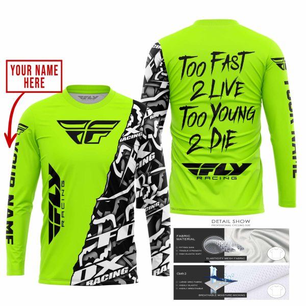 TOO FAST TO LIVE TOO YOUNG TO DIE - LIMITED EDITION - CUSTOM NAME - FLY RACING - NEON - Image 2