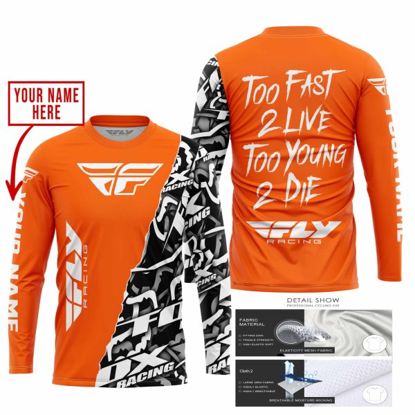 TOO FAST TO LIVE TOO YOUNG TO DIE - LIMITED EDITION - CUSTOM NAME - FLY RACING - ORANGE - Image 2