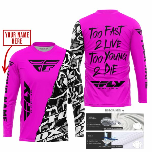 TOO FAST TO LIVE TOO YOUNG TO DIE - LIMITED EDITION - CUSTOM NAME - FLY RACING - PINK - Image 2