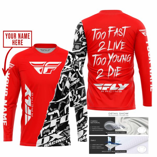 TOO FAST TO LIVE TOO YOUNG TO DIE - LIMITED EDITION - CUSTOM NAME - FLY RACING - RED - Image 2