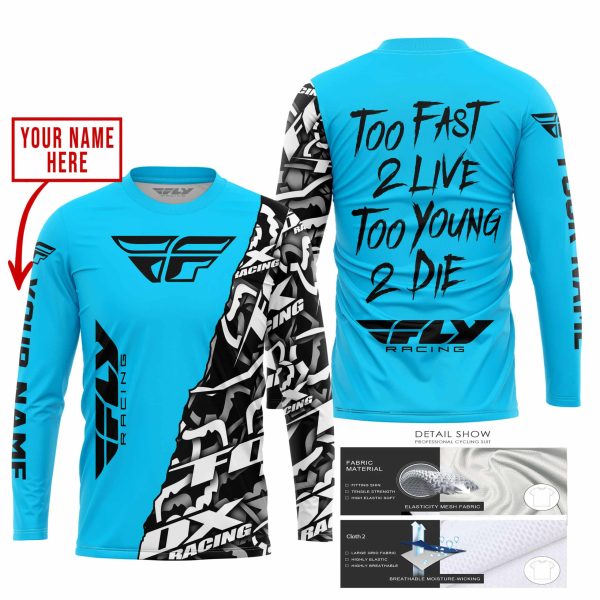 TOO FAST TO LIVE TOO YOUNG TO DIE - LIMITED EDITION - CUSTOM NAME - FLY RACING - SKY BLUE - Image 2