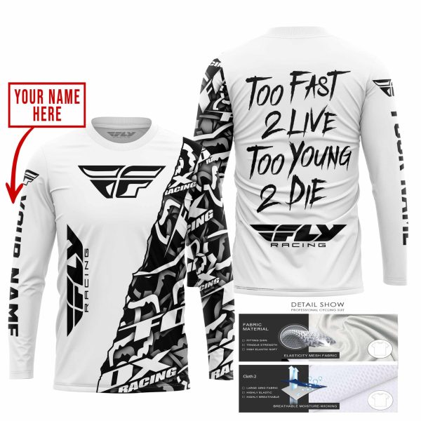 TOO FAST TO LIVE TOO YOUNG TO DIE - LIMITED EDITION - CUSTOM NAME - FLY RACING - WHITE - Image 2