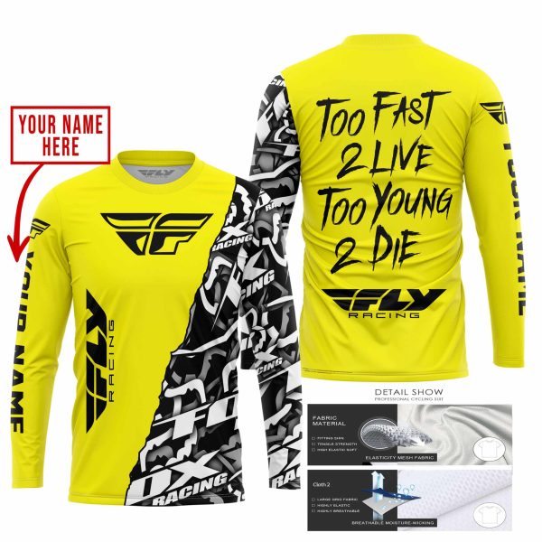 TOO FAST TO LIVE TOO YOUNG TO DIE - LIMITED EDITION - CUSTOM NAME - FLY RACING - YELLOW - Image 2