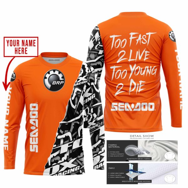 TOO FAST TO LIVE TOO YOUNG TO DIE - LIMITED EDITION - CUSTOM NAME - SEA DOO - ORANGE - Image 2