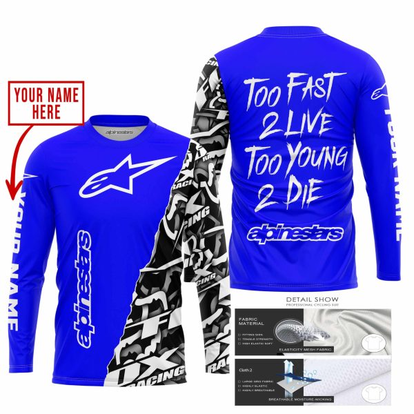 TOO FAST TO LIVE TOO YOUNG TO DIE - LIMITED EDITION - CUSTOM NAME - ALPINESTARS - BLUE - Image 2