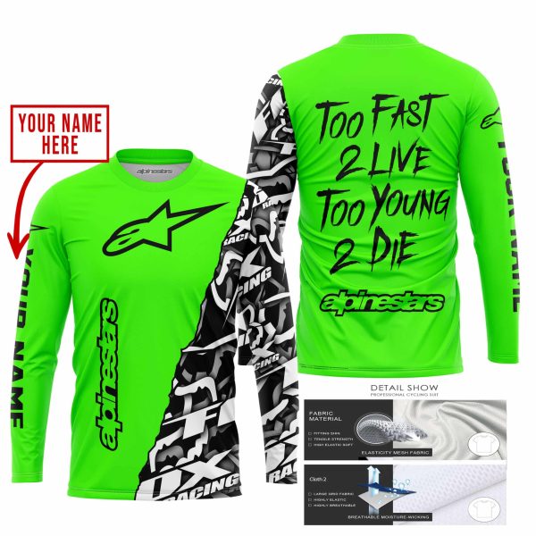 TOO FAST TO LIVE TOO YOUNG TO DIE - LIMITED EDITION - CUSTOM NAME - ALPINESTARS - GREEN - Image 2