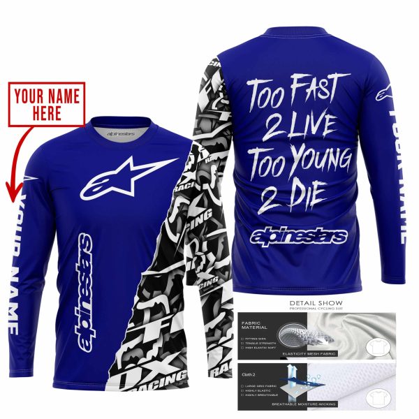 TOO FAST TO LIVE TOO YOUNG TO DIE - LIMITED EDITION - CUSTOM NAME - ALPINESTARS - NAVY - Image 2