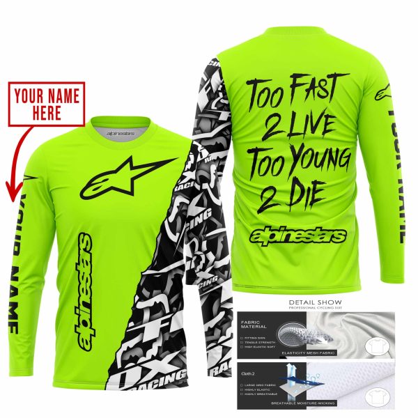 TOO FAST TO LIVE TOO YOUNG TO DIE - LIMITED EDITION - CUSTOM NAME - ALPINESTARS - NEON - Image 2