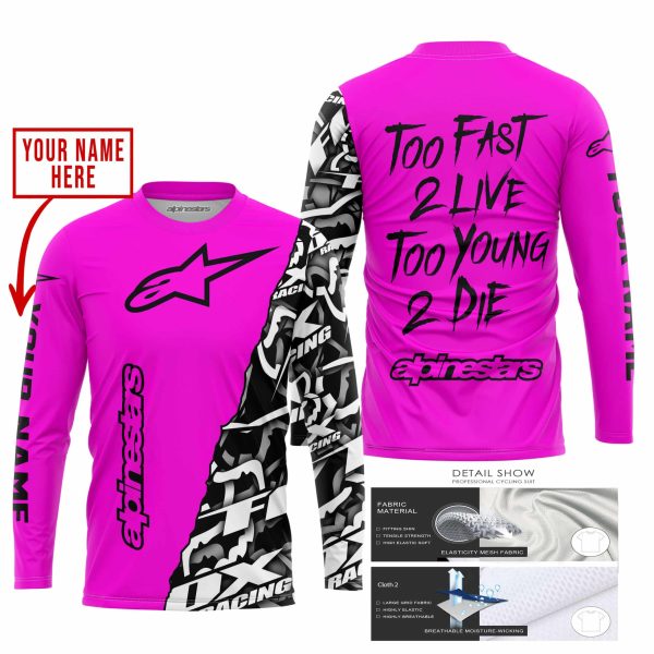 TOO FAST TO LIVE TOO YOUNG TO DIE - LIMITED EDITION - CUSTOM NAME - ALPINESTARS - PINK - Image 2