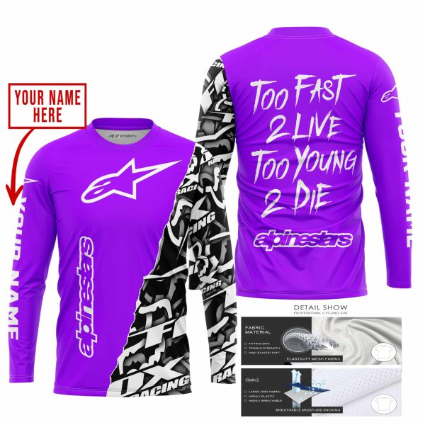 TOO FAST TO LIVE TOO YOUNG TO DIE - LIMITED EDITION - CUSTOM NAME - ALPINESTARS - PURPLE - Image 2