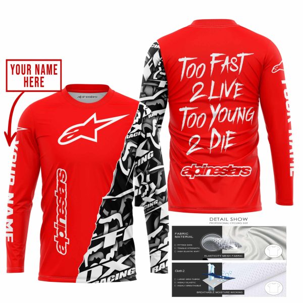 TOO FAST TO LIVE TOO YOUNG TO DIE - LIMITED EDITION - CUSTOM NAME - ALPINESTARS - RED - Image 2