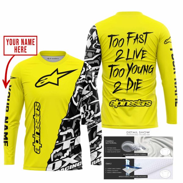 TOO FAST TO LIVE TOO YOUNG TO DIE - LIMITED EDITION - CUSTOM NAME - ALPINESTARS - YELLOW - Image 2