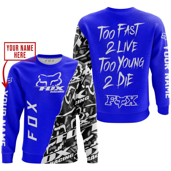 TOO FAST TO LIVE TOO YOUNG TO DIE - LIMITED EDITION - CUSTOM NAME - FOX RACING - BLUE - Image 2