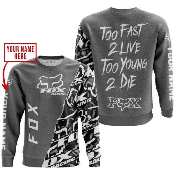TOO FAST TO LIVE TOO YOUNG TO DIE - LIMITED EDITION - CUSTOM NAME - FOX RACING - GREY - Image 3