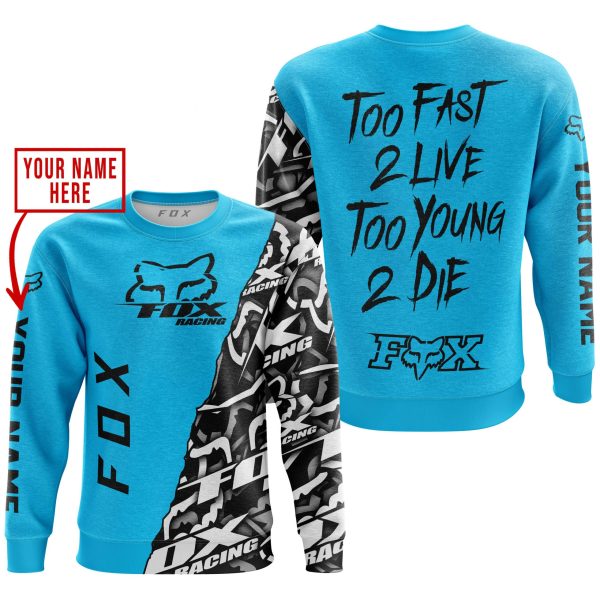 TOO FAST TO LIVE TOO YOUNG TO DIE - LIMITED EDITION - CUSTOM NAME - FOX RACING - SKY BLUE - Image 3