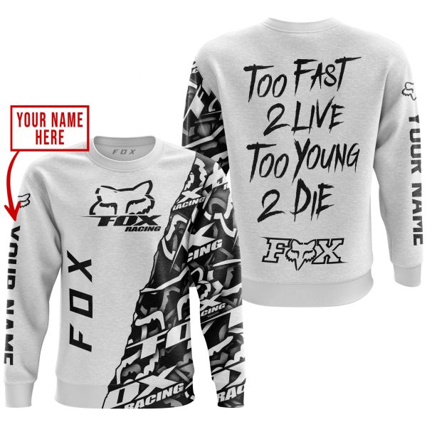 TOO FAST TO LIVE TOO YOUNG TO DIE - LIMITED EDITION - CUSTOM NAME - FOX RACING - WHITE - Image 2