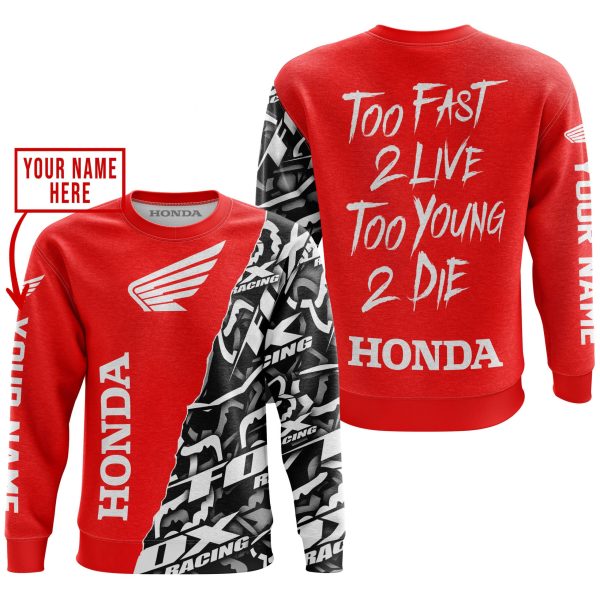 TOO FAST TO LIVE TOO YOUNG TO DIE - LIMITED EDITION - CUSTOM NAME - HONDA - RED - Image 3