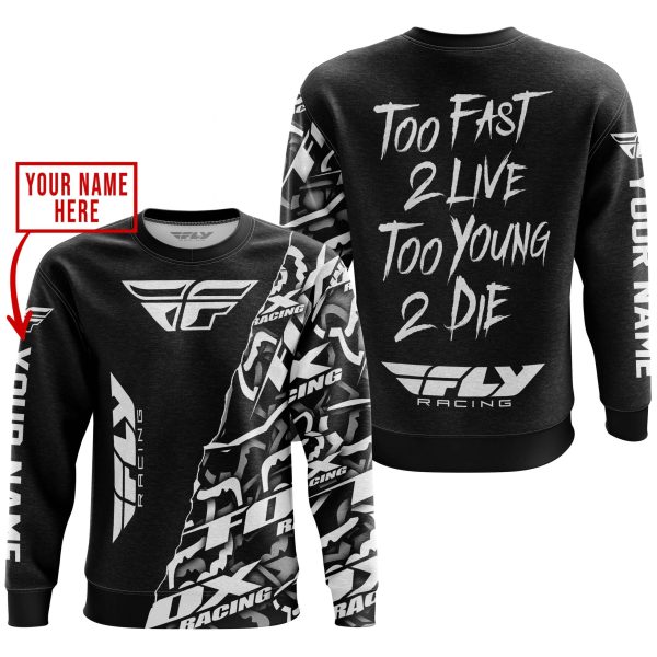 TOO FAST TO LIVE TOO YOUNG TO DIE - LIMITED EDITION - CUSTOM NAME - FLY RACING - BLACK - Image 3