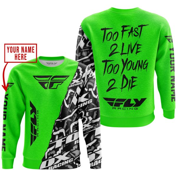 TOO FAST TO LIVE TOO YOUNG TO DIE - LIMITED EDITION - CUSTOM NAME - FLY RACING - GREEN - Image 3