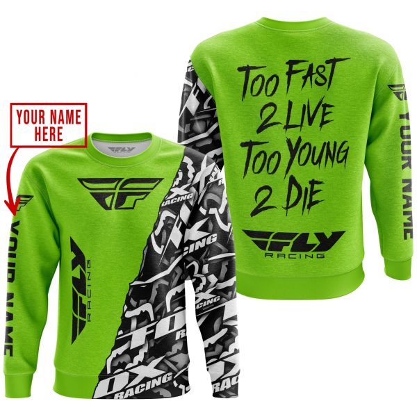 TOO FAST TO LIVE TOO YOUNG TO DIE - LIMITED EDITION - CUSTOM NAME - FLY RACING - GREEN 1 - Image 3