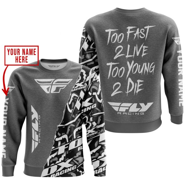 TOO FAST TO LIVE TOO YOUNG TO DIE - LIMITED EDITION - CUSTOM NAME - FLY RACING - GREY - Image 3