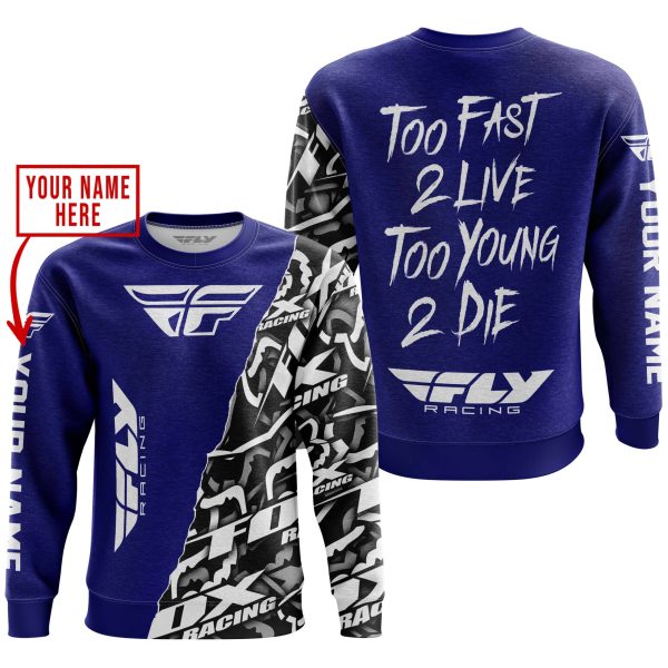 TOO FAST TO LIVE TOO YOUNG TO DIE - LIMITED EDITION - CUSTOM NAME - FLY RACING - NAVY - Image 3