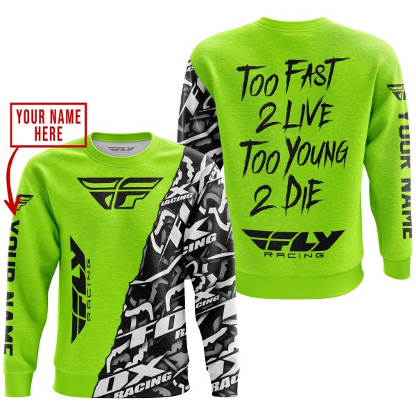 TOO FAST TO LIVE TOO YOUNG TO DIE - LIMITED EDITION - CUSTOM NAME - FLY RACING - NEON - Image 3