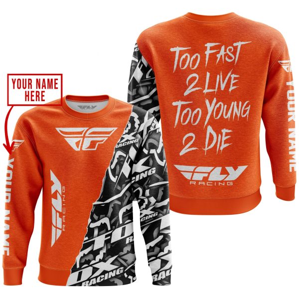 TOO FAST TO LIVE TOO YOUNG TO DIE - LIMITED EDITION - CUSTOM NAME - FLY RACING - ORANGE - Image 3