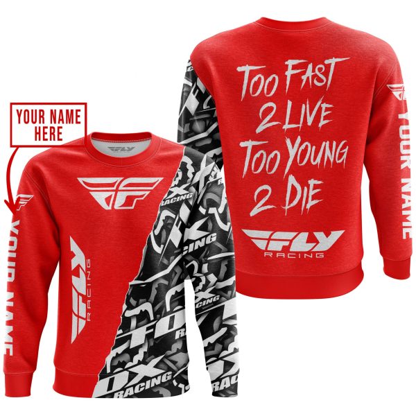 TOO FAST TO LIVE TOO YOUNG TO DIE - LIMITED EDITION - CUSTOM NAME - FLY RACING - RED - Image 3